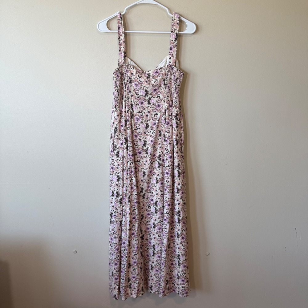 Z Supply EVEREVE Floral Midi Dress M Smocked Back Button Front Boho Cottagecore - Picture 5 of 9